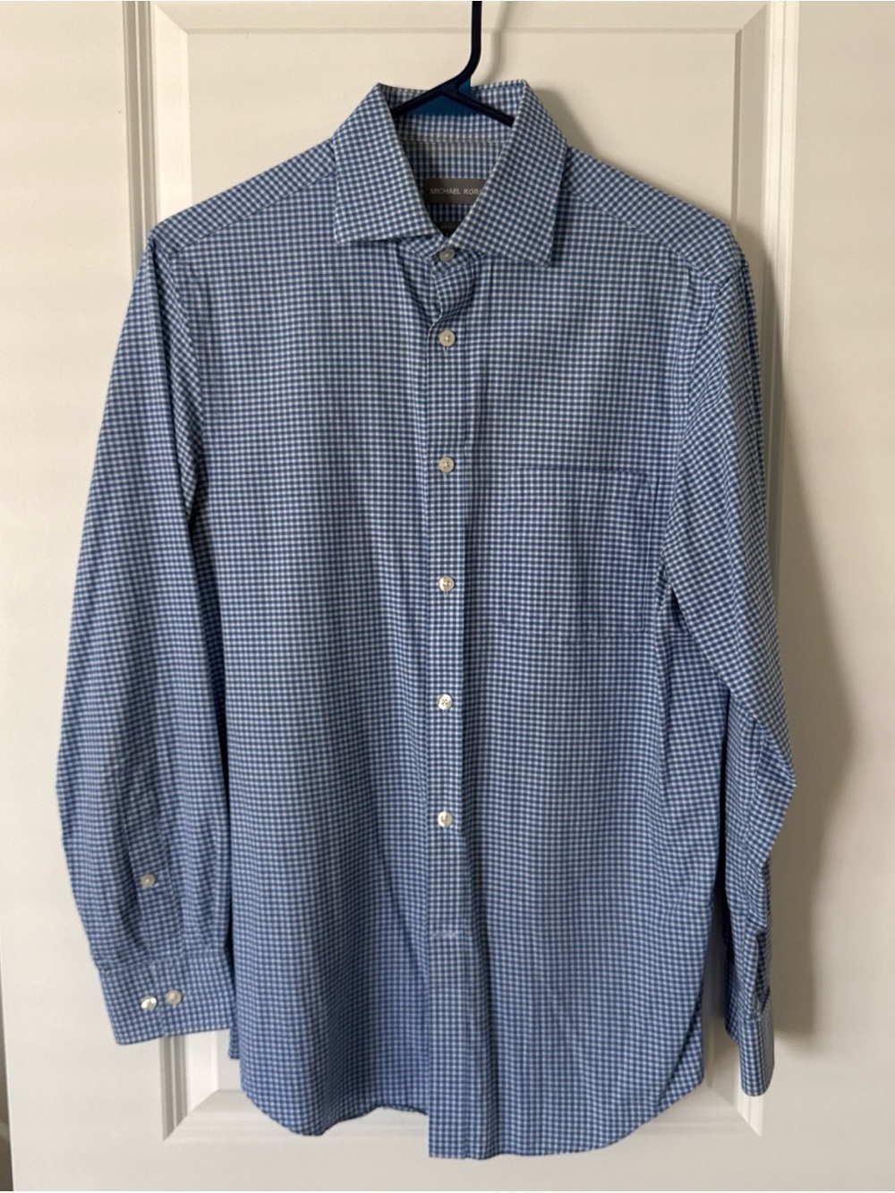 Mens Michael Kors size 15 32/33 regular fit blue checked long sleeved shirt